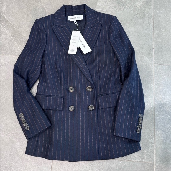 Veronica Beard NWT Ellette Dickey Jacket Navy Multi double breasted size 4 - Picture 2 of 13
